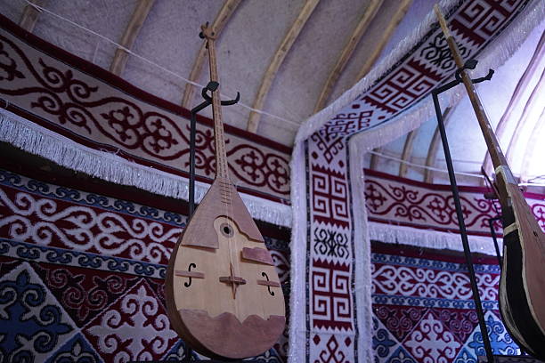 Kazakh national instruments with ornaments.